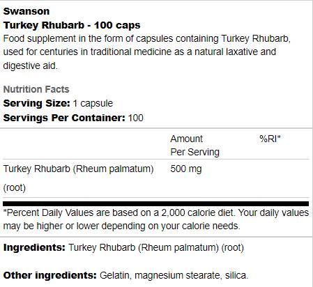 Rubarbo da Turquia 500 mg 100 cápsulas