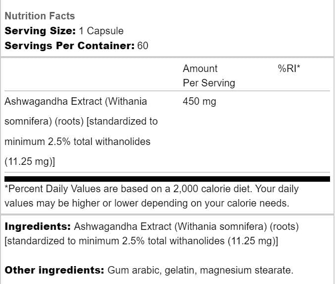 Ashwagandha Extract 450 mg - 60 capsules