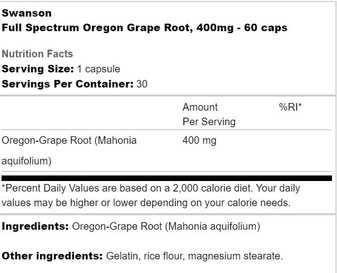 Full Spectrum Oregon Grape Root 400 mg 60 capsules