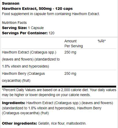 Extrato de Hawthorn 500 mg 120 cápsulas