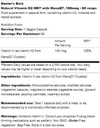 Best Natural Vitamin K2 MK -7 100 MCG - 60 capsules