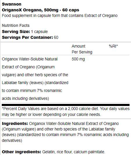 Origanox Oregano 500 mg 60 capsules