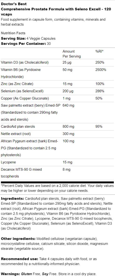 Comprehensive Prostate Formula |  With Seleno Excell - 120 capsules