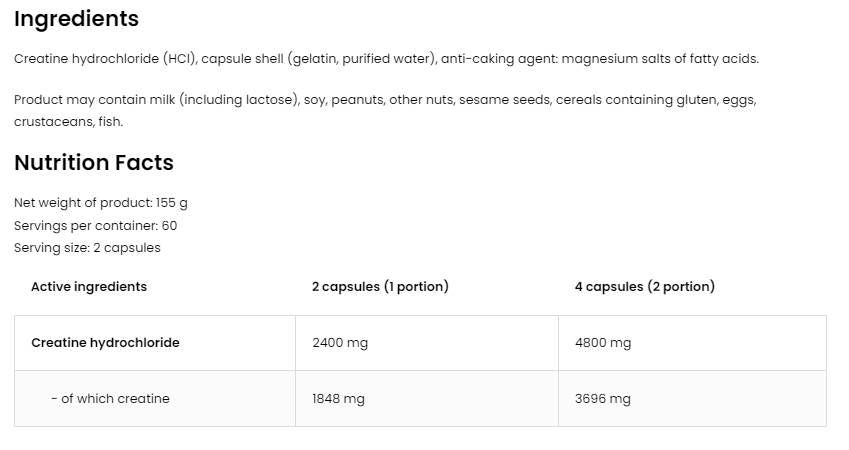 Kreatiin HCL 2400 / kreatiinvesinikkloriid - 300 kapslit