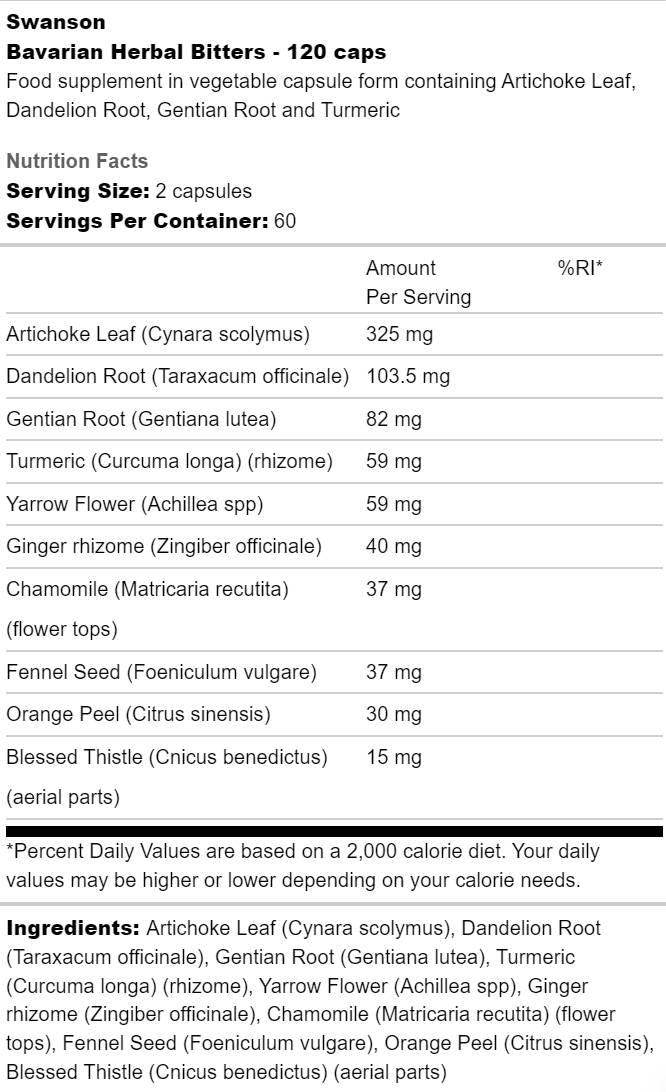 Bitters de ervas da Baviera | Saúde digestiva 120 cápsulas