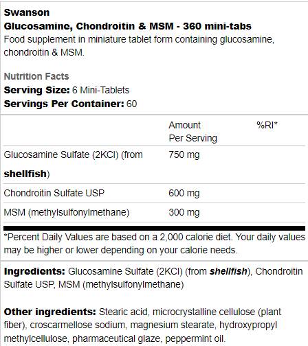 Glucosamina, condroitina e MSM | Mini comprimidos - 360 comprimidos