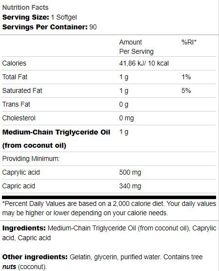 MCT puro 1000 mg de cápsulas de gel 90