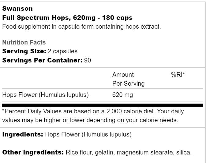 Lúpulo completo de espectro 620 mg 180 cápsulas