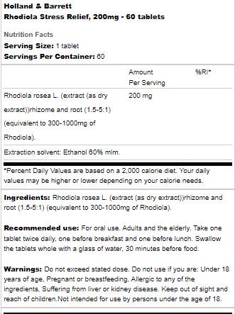 Rhodiola Stress Relief 200 MG - 60 Pëllen