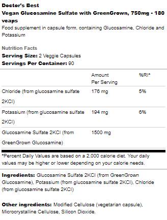 Vegan Glucosamine Sulfate 750 mg | With Grengrown - 180 capsules