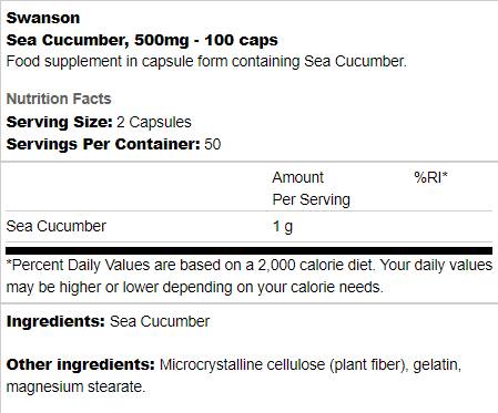 Sea Cucumber 500 mg 100 capsules