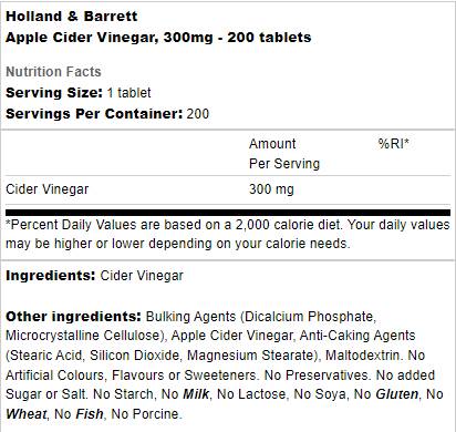 Apple Cider Vinegar 300 mg - 400 tablets