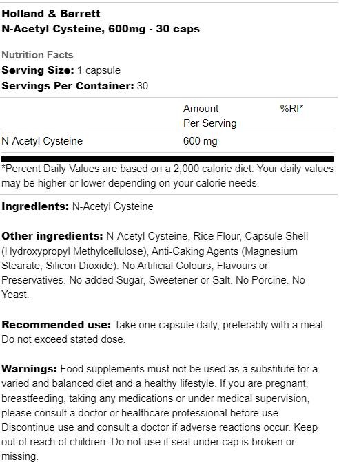 N-atsetüül tsüsteiin 600 mg 30 kapslit