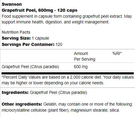 Grapefruit Peel 600 mg 120 capsules