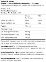 Omega 3 Fësch Oil 1200 mg & Vitamin D3 - 120 Gelkops