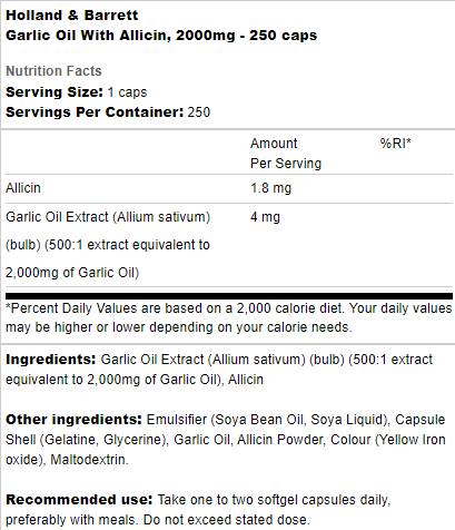 Garlic Oil with Allicin 2000 mg - 250 capsules