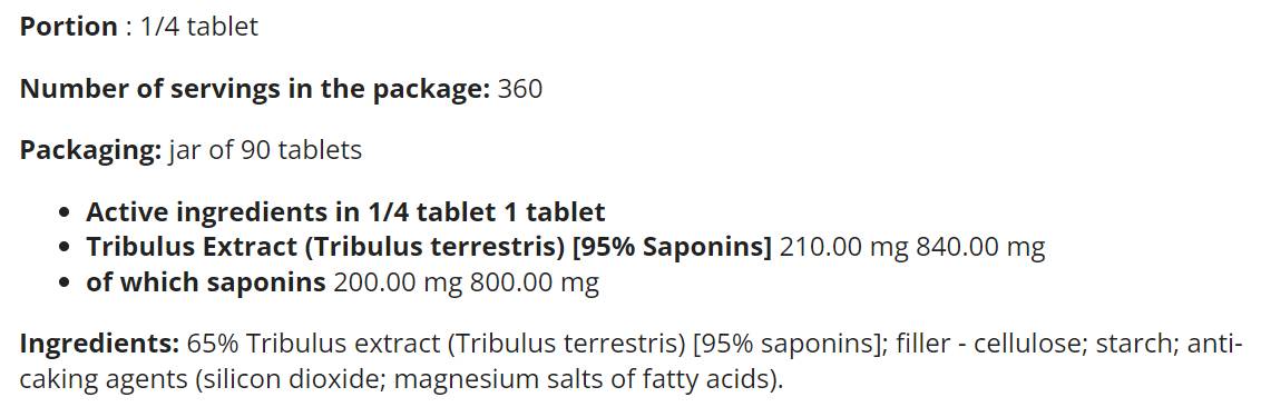 Tribulon Max - Tribulus Terrestris 95% - 90 Pëllen