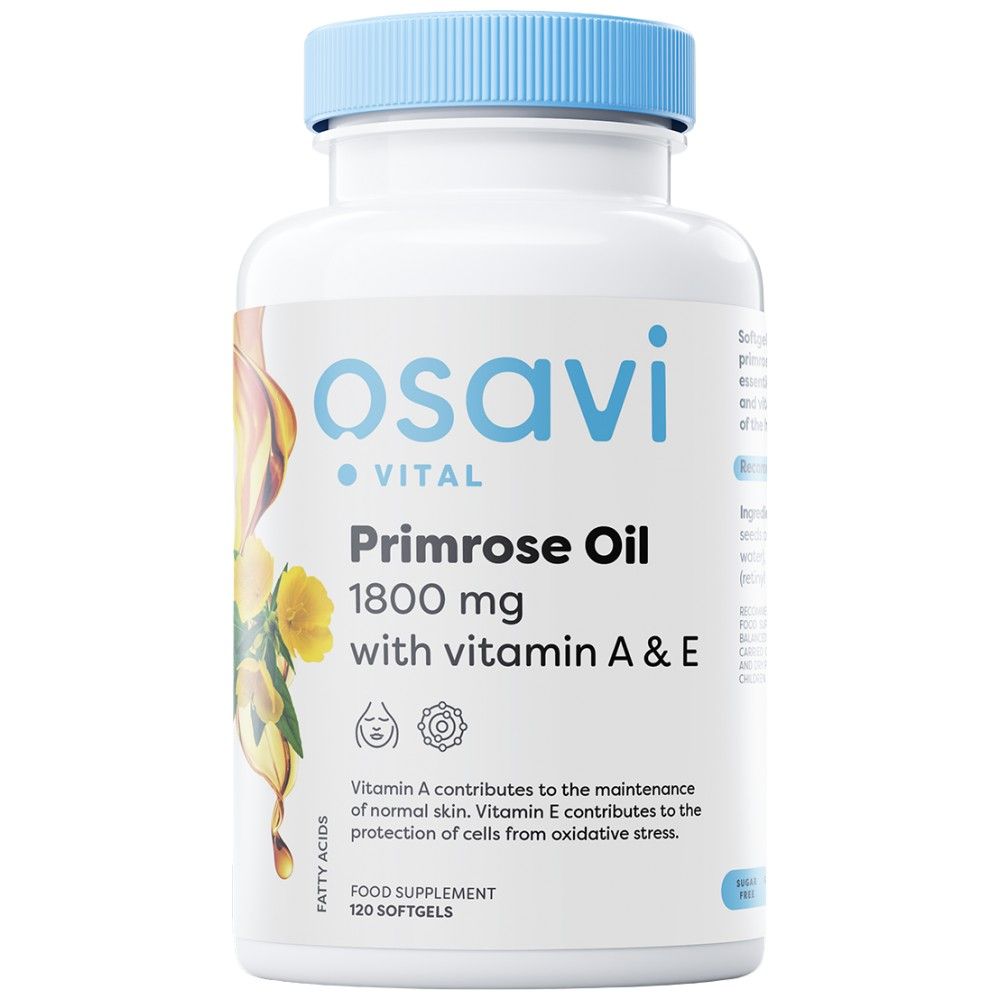 Primrozės aliejus 1800 mg | Su vitamino A&E - 180 gelio kapsulėmis