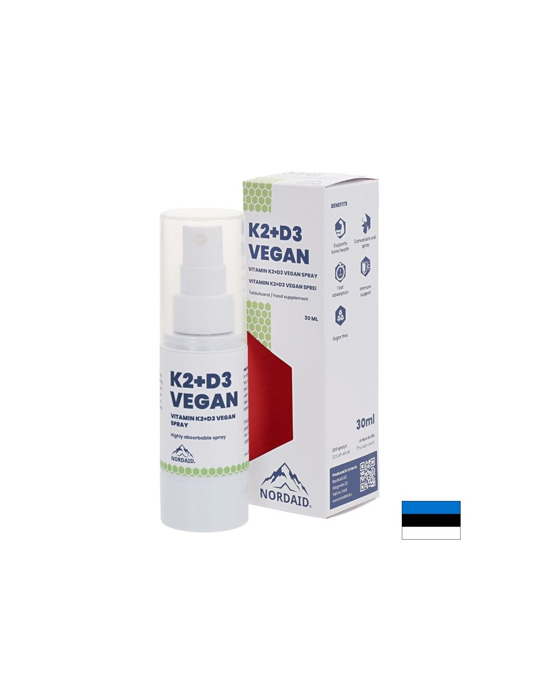Vegan Vitamins K2 (25 µg) + D3 (1000 IU) - Heart and Bone Health, Strong Immunity, Mouth Spray, 30 ml, 200 Sprays