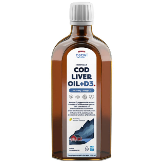 Norwegian Cod Liver Oil + D3 | Lemon Flavored Liquid Omega + D3 - 250 мл - Feel You