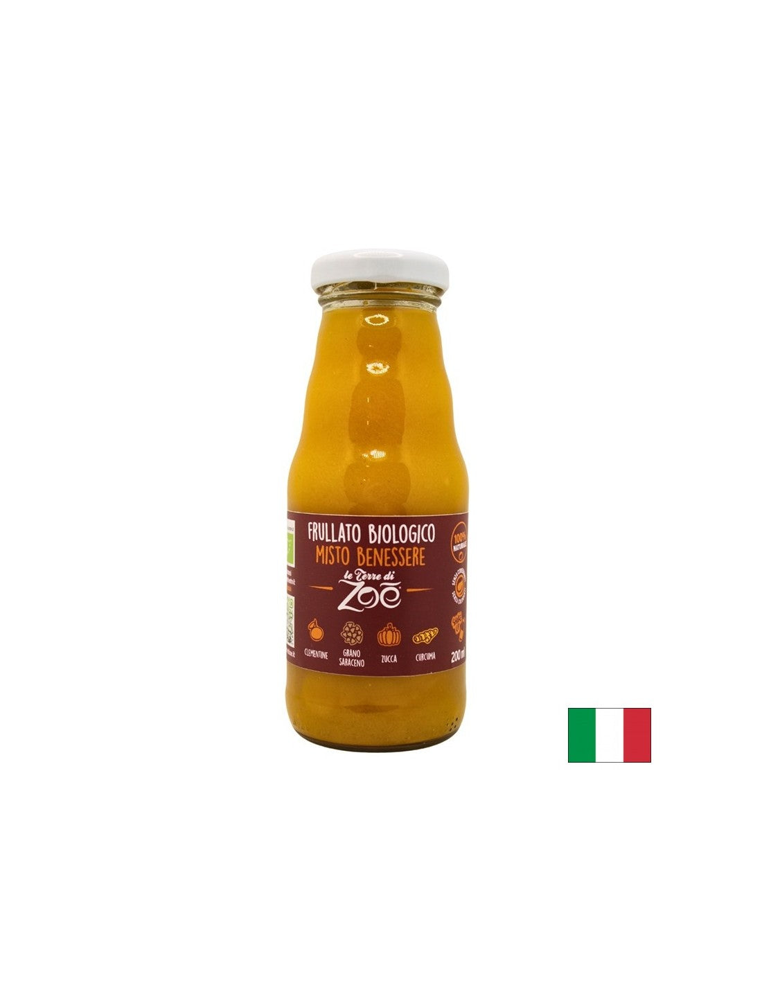 Organic smoothie of tangerine, pumpkin, buckwheat, turmeric, 200 ml
