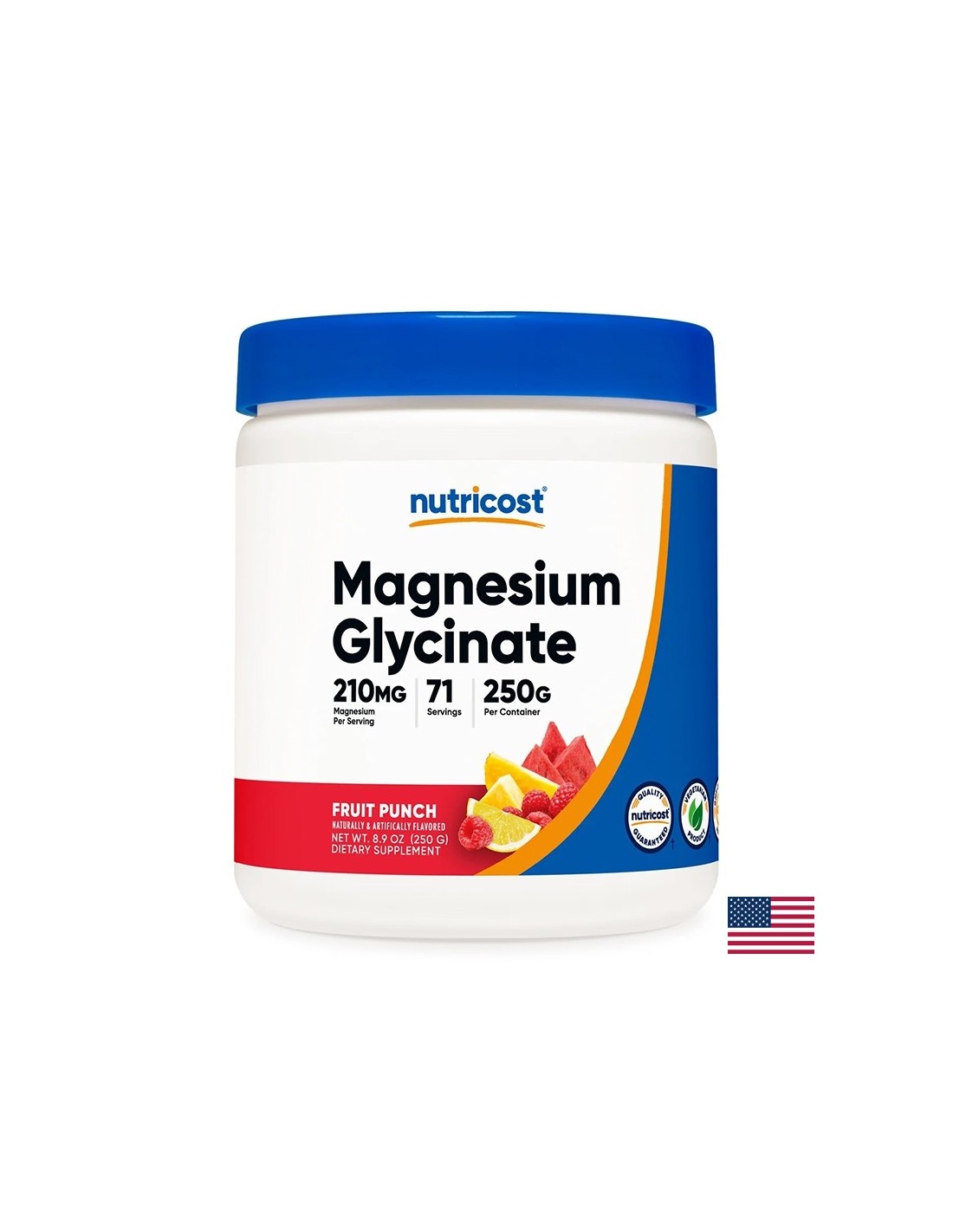 Heart and muscle care - Magnesium (bisglycinate), 210 mg x 250 g powder, with fruit punch flavor