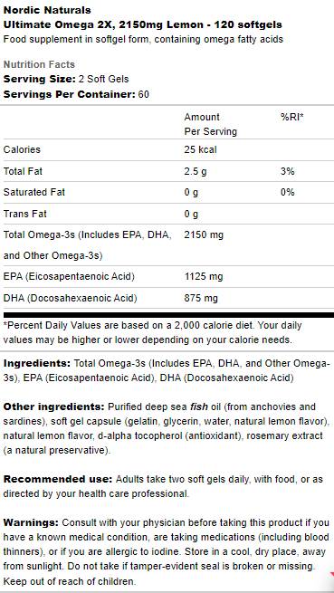 „Ultimate Omega 2x 2150 mg - 90 gelio kapsulės“