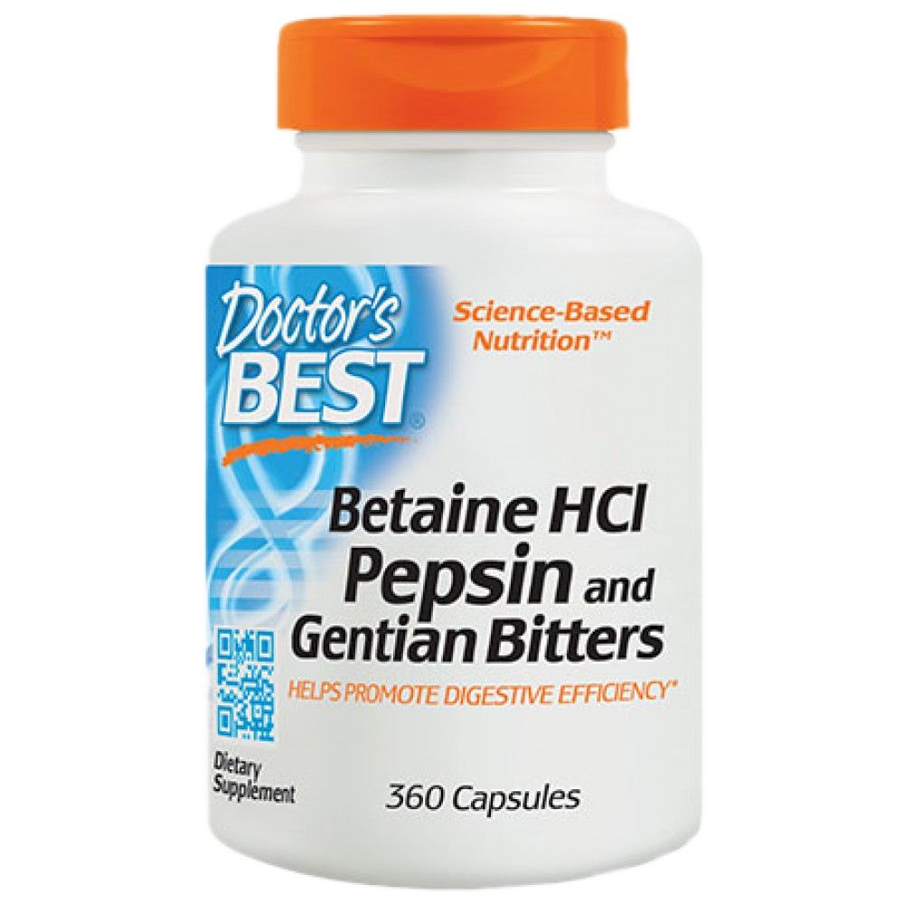 Geriausias betaine HCl 650 mg / su „Pepsin & Gentian Bitters“ - 360 kapsulės