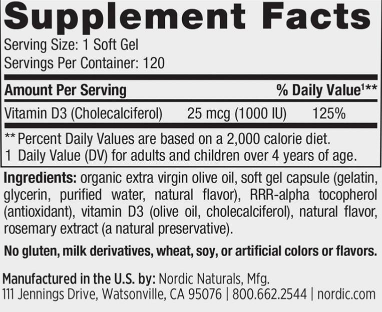 Vitamin D3 1000 IU - 120 Gel Capsules