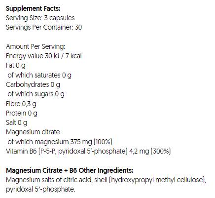 Magnesium Citrate 375 mg + B6 | P-5-P - 90 капсули - Feel You