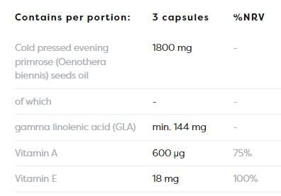 Primrozės aliejus 1800 mg | Su vitamino A&E - 120 gelio kapsulėmis