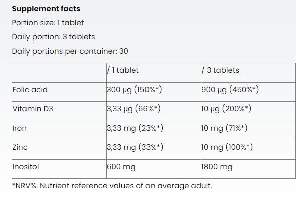 Inositol + Folicsäure fir Fraen - 90 Pëllen