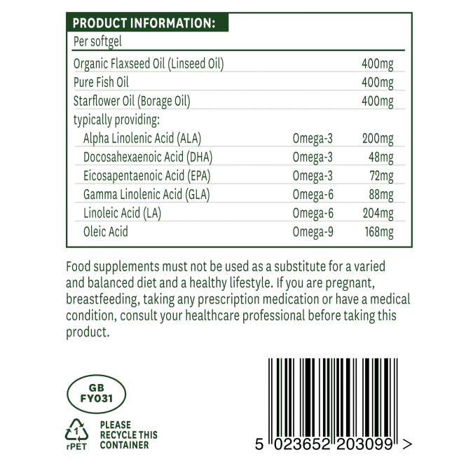 Omega 3-6-9 (complete EFA Omega 3, 6 + 9) 1200 mg 90 Soft Capsules Naturesaid