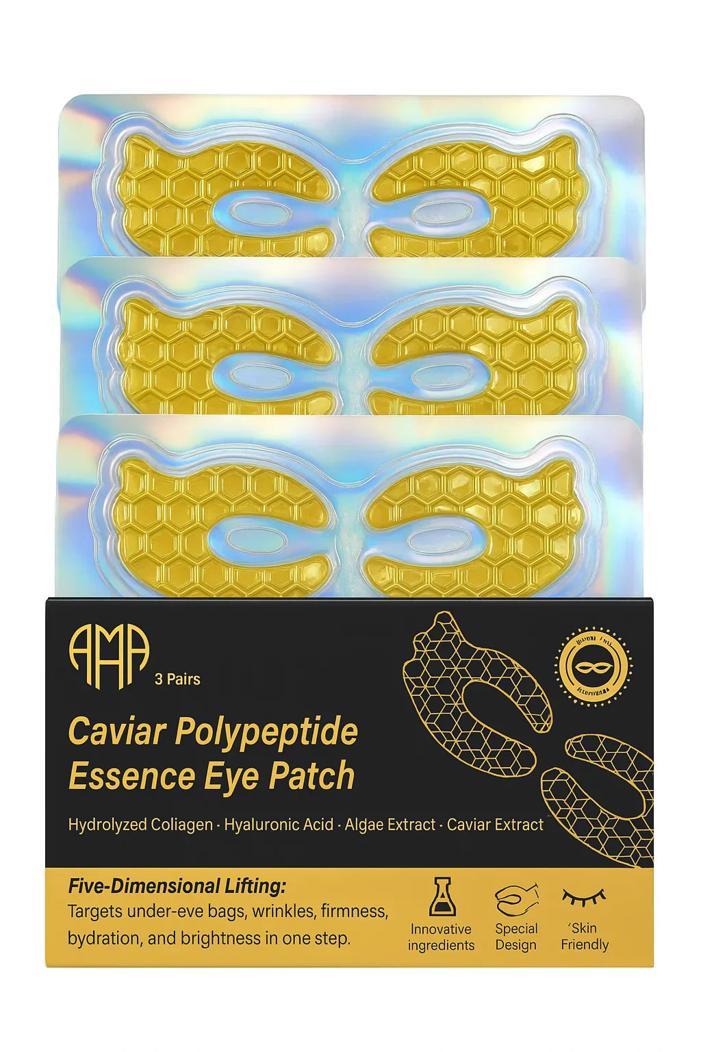 Regenerating mask with caviar, collagen and peptides for the eye area – 3 pieces