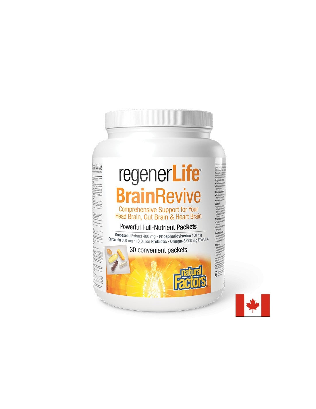 30 Day Program to Support Cognitive and Brain Health - Regener Life™ BrainRevive, 30 Individually Wrapped Natural Factors Packets
