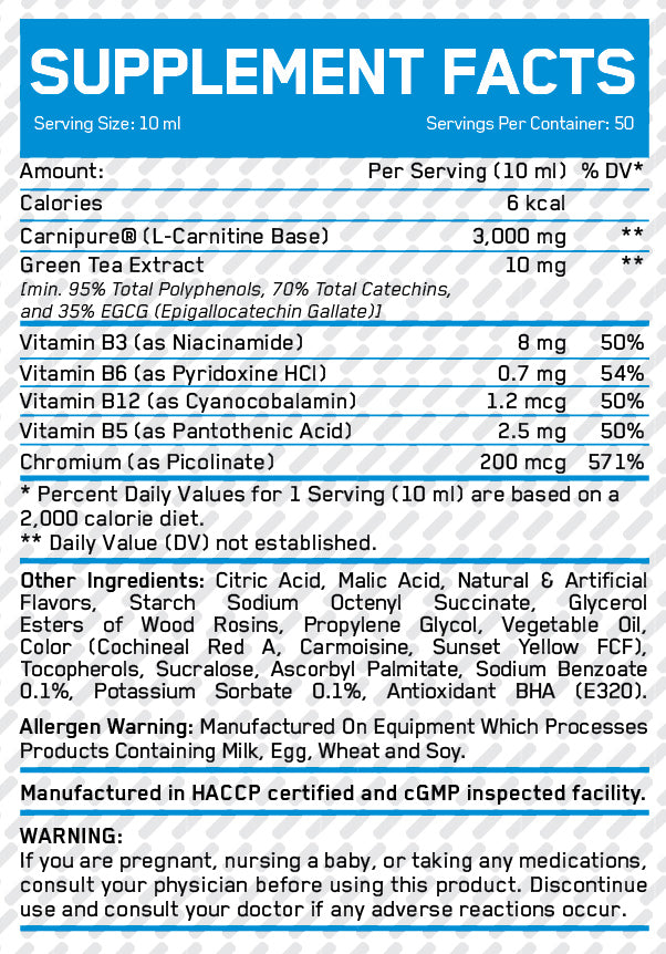 Liquid L-Carnitine 3000mg + Green Tea - 0.500 KG