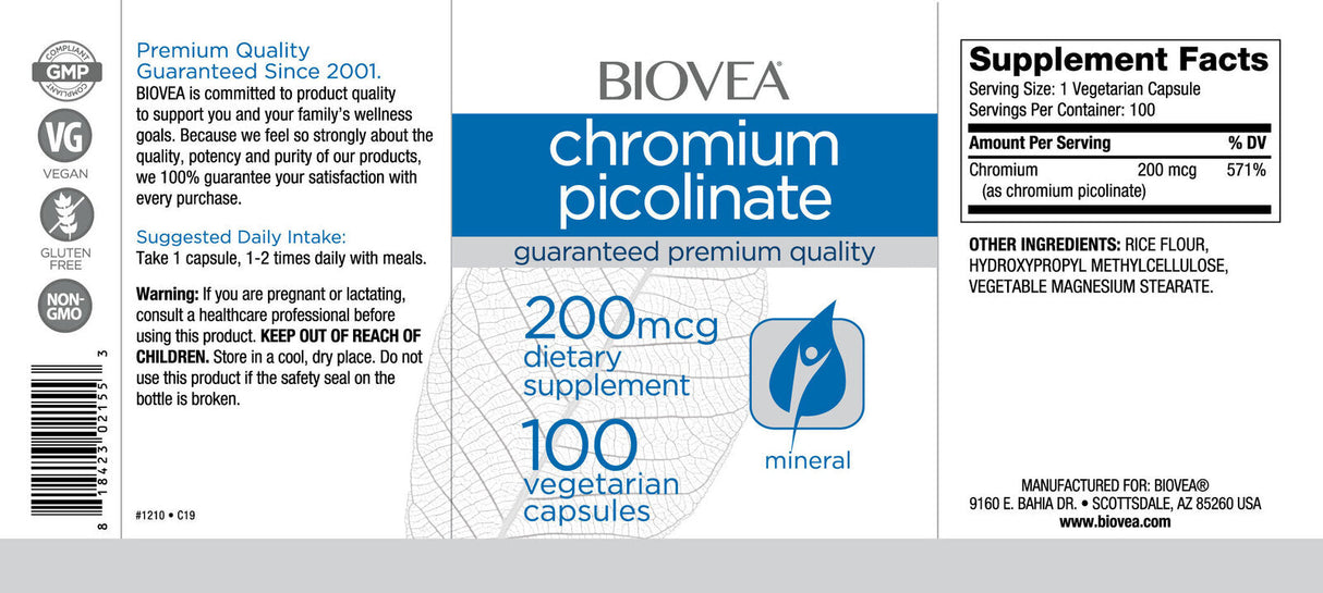 Chromium Picolinate 200 mcg / 100 Caps - Feel You