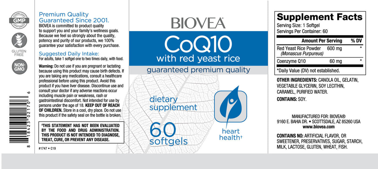 CoQ10 60mg & Red Yeast Rice / 60 Softgels - Feel You