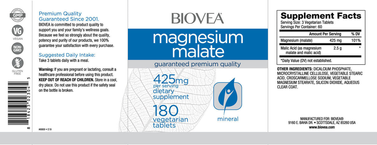 Magnesium Malate 425 mg / 180 Tabs - Feel You