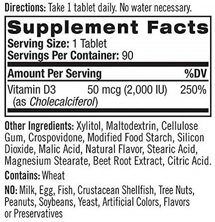 Vitamin D3 2,000 IU Fast Dissolve / 90 Tabs. - Feel You