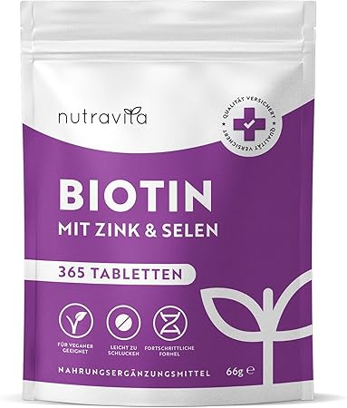 Biotin + Selenium + Zinc tablets for skin, hair and nails – 365 vegan tablets for 1 year Nutravita