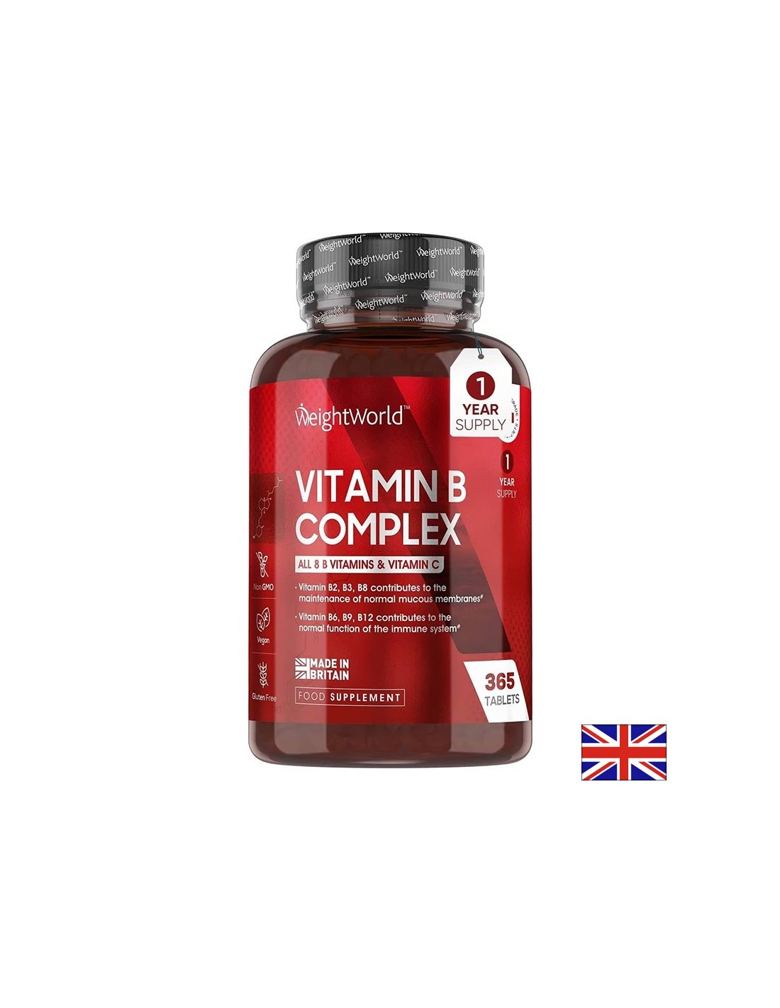 Imunitéit an Energie - Vitamin B -Complex + Vitamin c, 365 Pëllen - Vitamin B