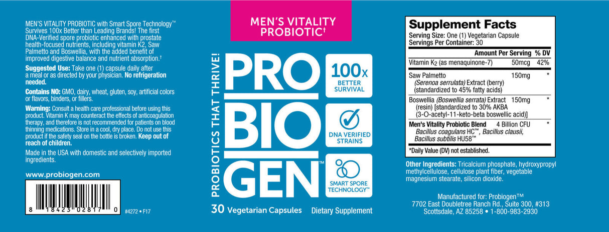 Probiogen Men`s Vitality Probiotic - Пробиотик за Мъже - 30 капсули - Feel You