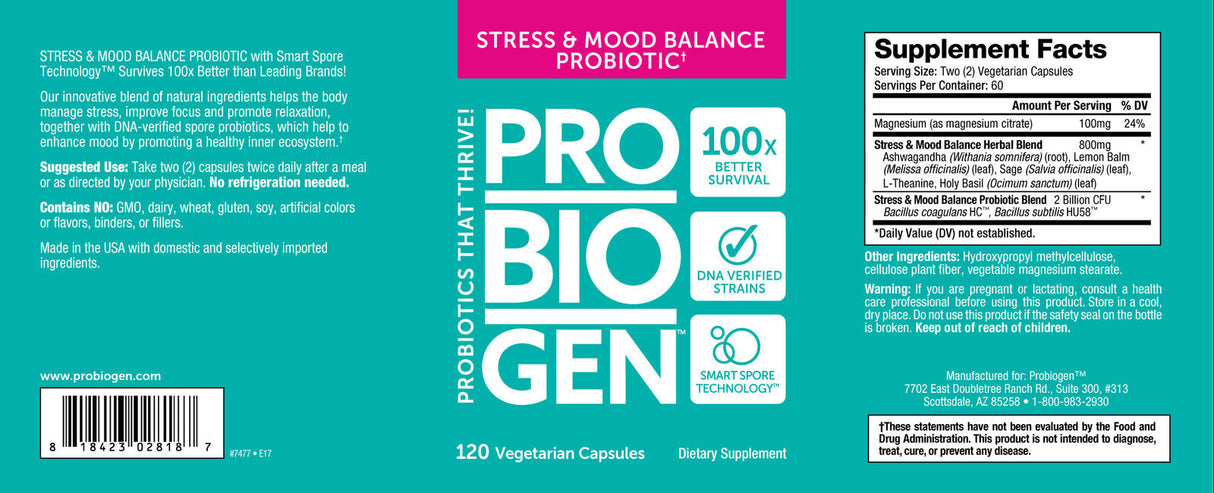 Probiogen Stress & Mood Balance Probiotic - Пробиотик 120 капсули - Feel You