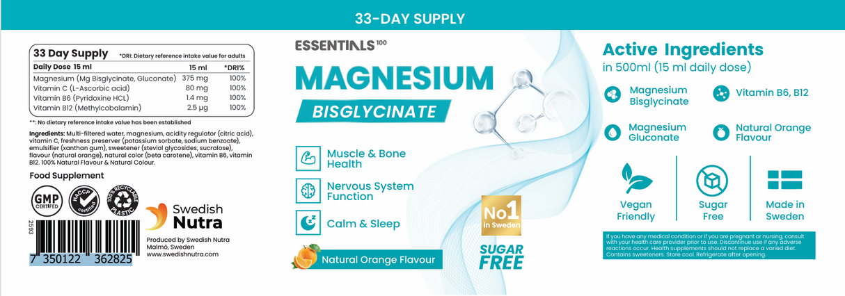 Kapalný hořčík 375 mg bisglycinátu (50/33 dávky) - 500 ml