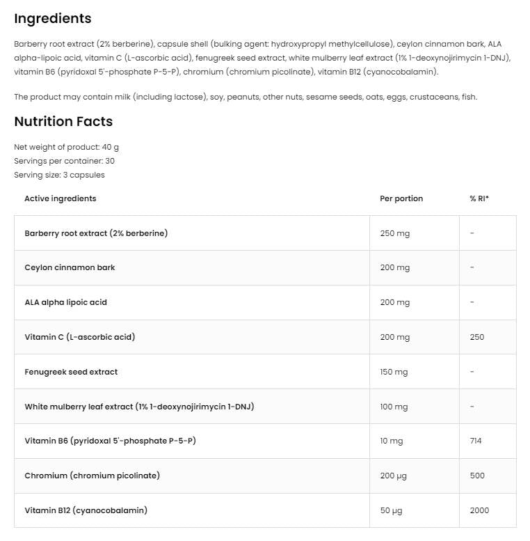 Glukoset System Aid | Mat Berberine, Alpha Lipoiksäure, Kanéngchen a Maulberry 90 Kapselen