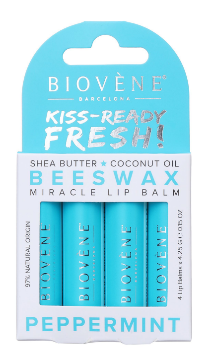 Bálsamo labial con cera de abejas y menta - frescura y protección - 4 piezas