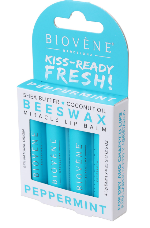 Bálsamo labial con cera de abejas y menta - frescura y protección - 4 piezas