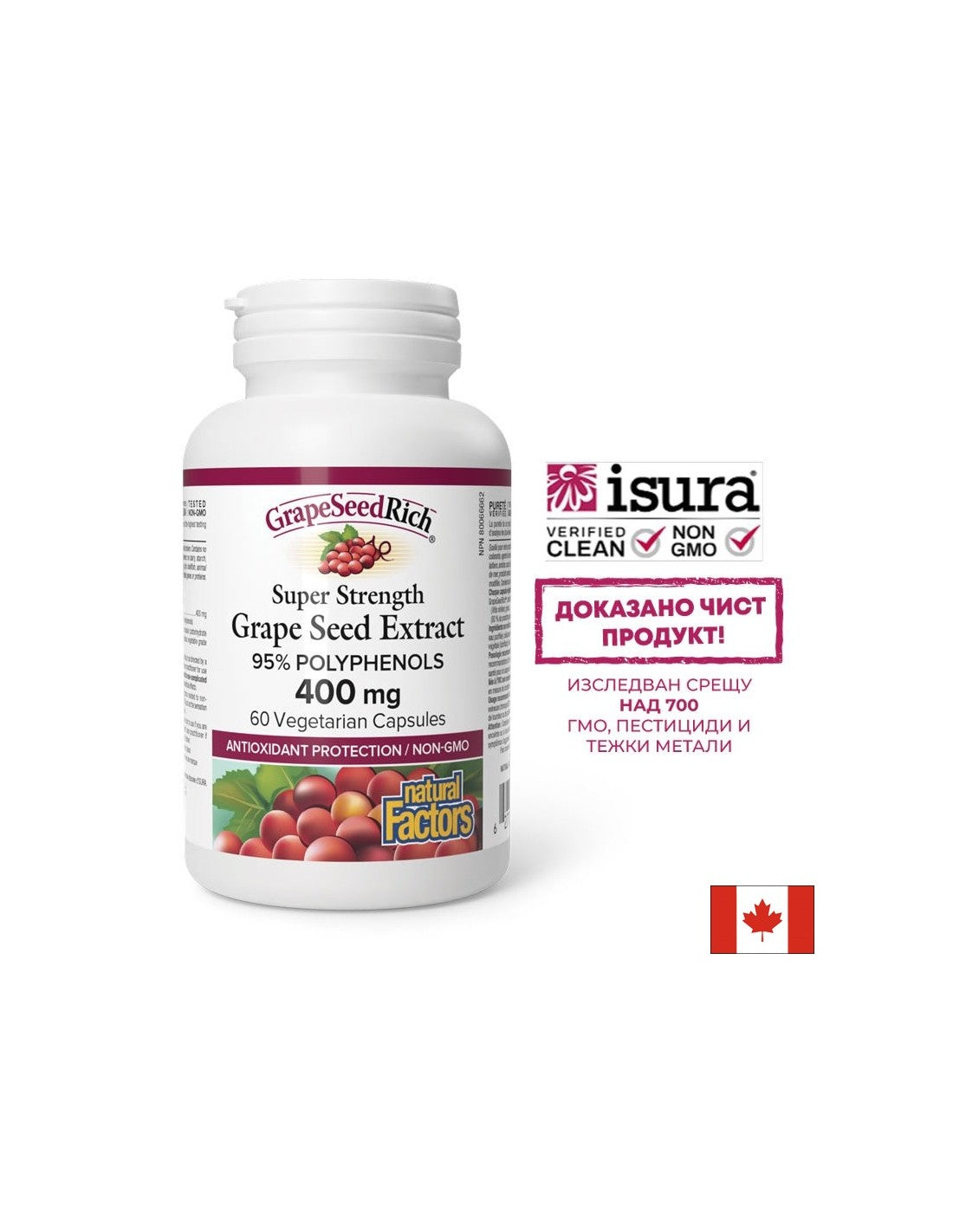 Grape Seed - Antioxidant Protection and Good Circulation, 400 mg (95% Polyphenols) x 60 V Capsules