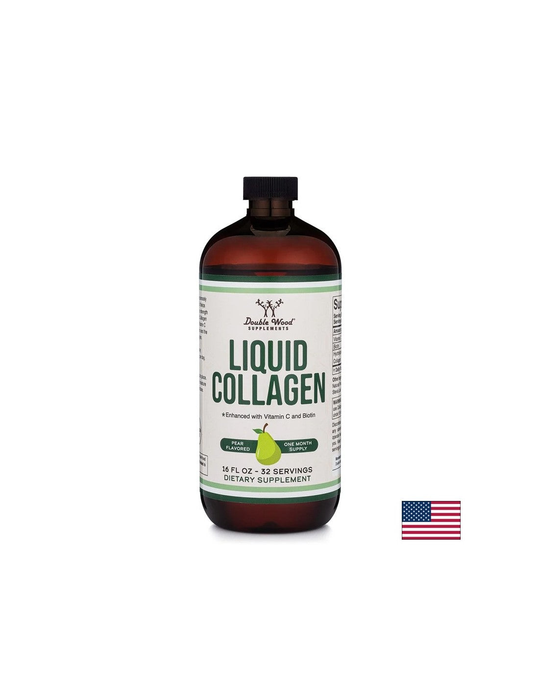 Liquid Bovine Collagen + Vitamin C and Biotin - Skin, Hair and Joint Care, 473 ml, with pear flavor